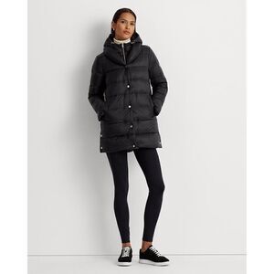 New Ralph Lauren Oversize Collar Quilted Down Coat Black Size XS